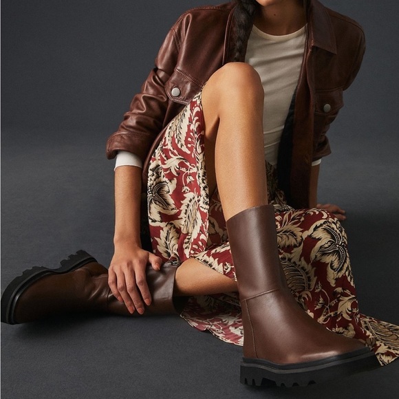 NWT Anthropologie x Pilcro Leather Chocolate Brown mid calf Boots Size 7 - Picture 4 of 11